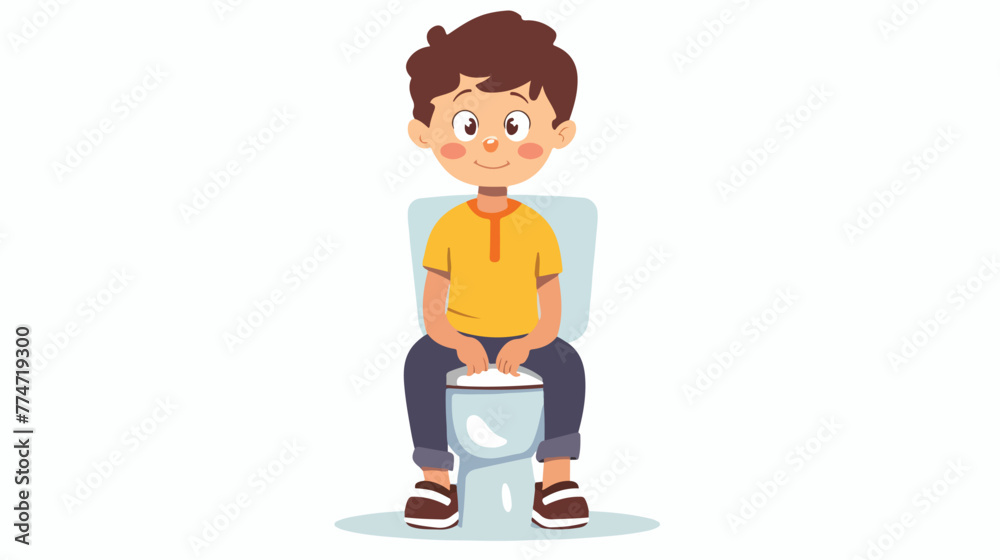 Cartoon little boy sitting on the toilet Flat vector