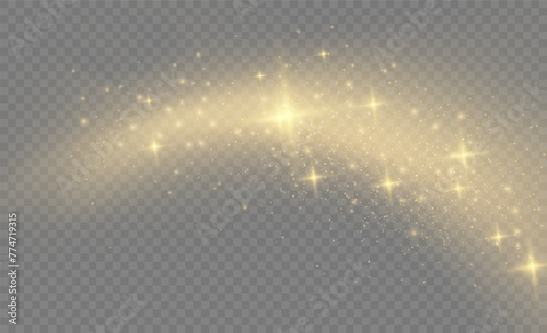 Sparkling magic dust particles.Yellow dust yellow sparks and golden stars shine with special light.Christmas Abstract stylish light effect on a transparent background.Christmas abstract vector pattern