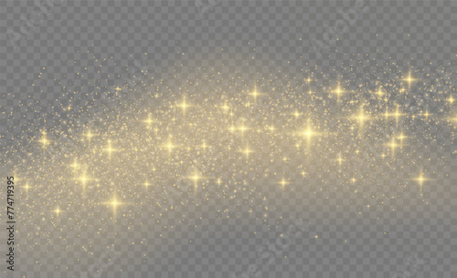Sparkling magic dust particles.Yellow dust yellow sparks and golden stars shine with special light.Christmas Abstract stylish light effect on a transparent background.Christmas abstract vector pattern