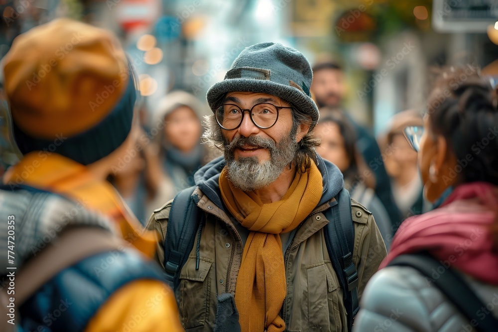Introspective Urban Adventurer:Mature Man Explores City Streets with Thoughtful Gaze