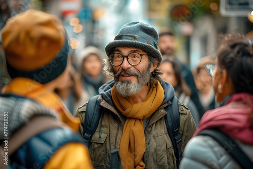 Introspective Urban Adventurer:Mature Man Explores City Streets with Thoughtful Gaze