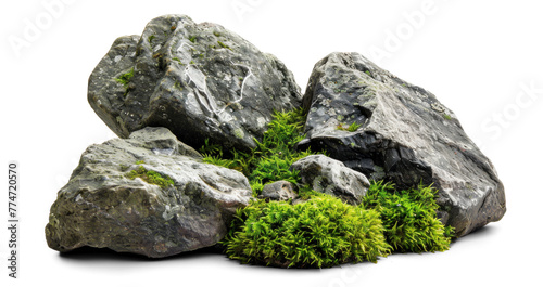 Pile of Rocks Stones with Moss on White