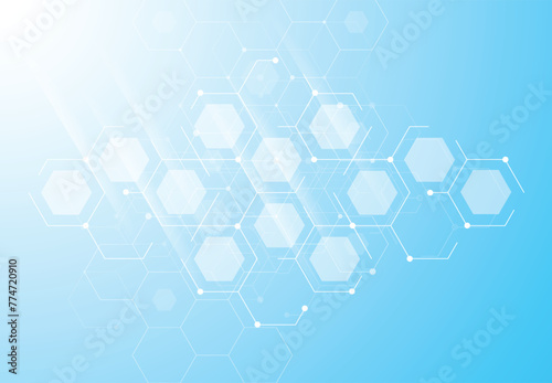 Abstract hexagonal molecular structures in technology background and science style. Medical design. Vector illustration