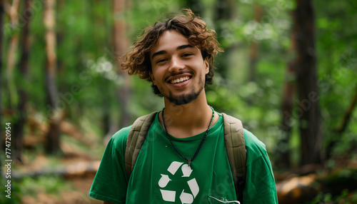 Happy Young Environmental Activist in the Forest - Nature Conservation and Eco-Friendly Lifestyle