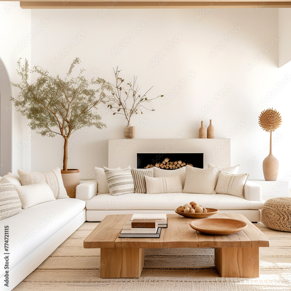 Obraz premium Boho interior design of modern living room, home.