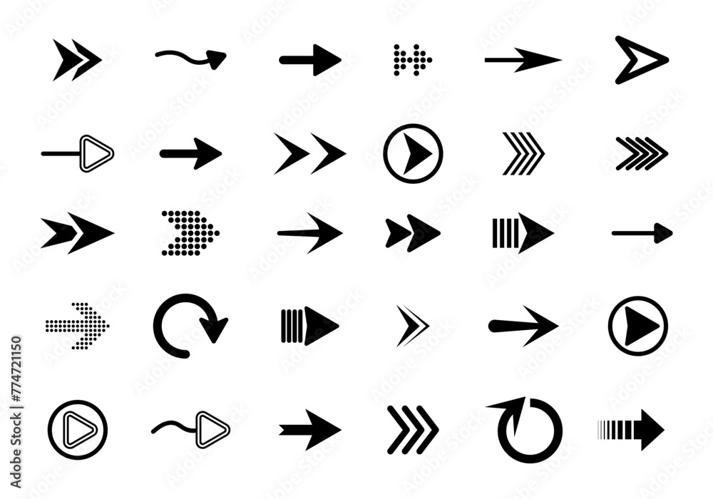 Collection of app sign elements. Big set of flat arrows isolated on white background. Collection of concept arrows for web design, mobile apps, interface and more. - obrazy, fototapety, plakaty 