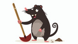 Cartoon mole holding shovel Flat vector 
