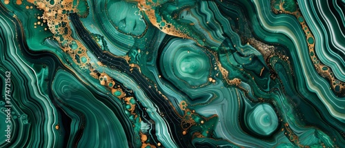 Illustration showing fake marbled surface, painted artificial marbled surface with mint green and gold veins, and abstract background with fake stone texture. photo