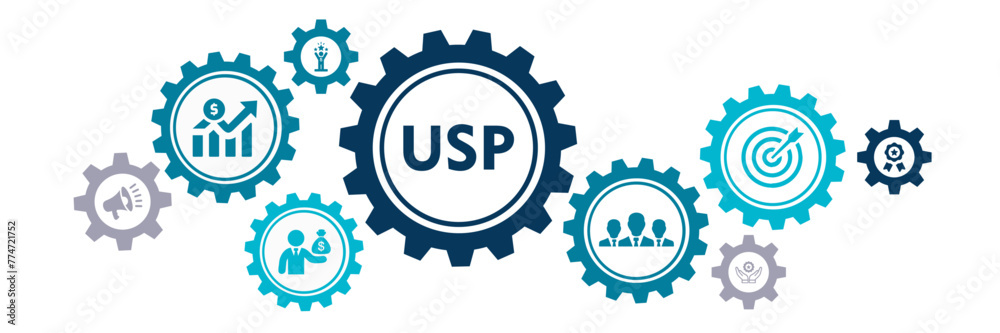 USP banner web icon vector illustration concept for unique sale proportion with icon of unique, sale, consumer, benefits, branding, and marketing