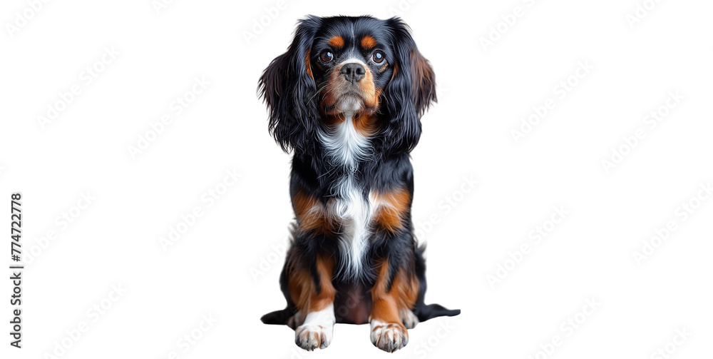 Cavalier King Charles Spaniel dog breed is centered on a white background. Image generated by AI