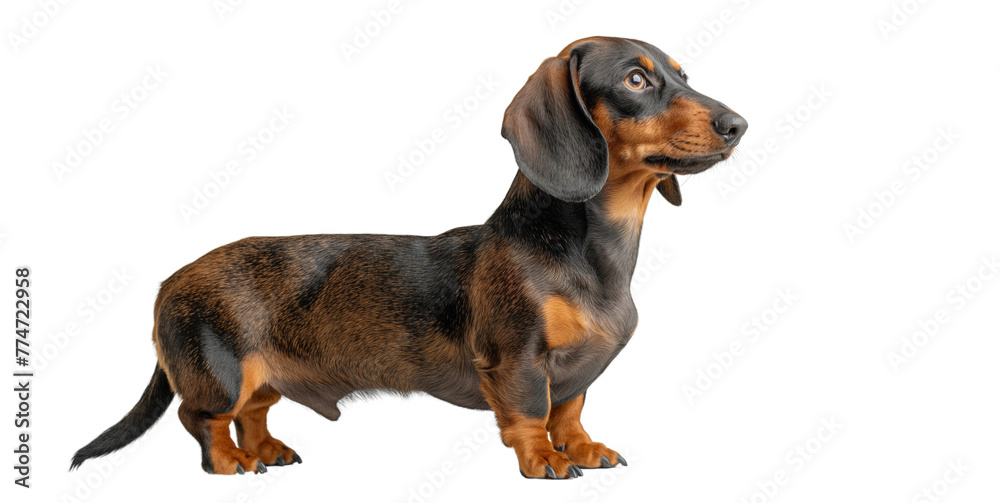 Dachshund dog breed on white background, image generated by-AI