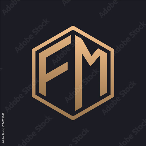 Elegant Hexagon Letter FM Logo Design. Initial Luxurious FM Logo Template
