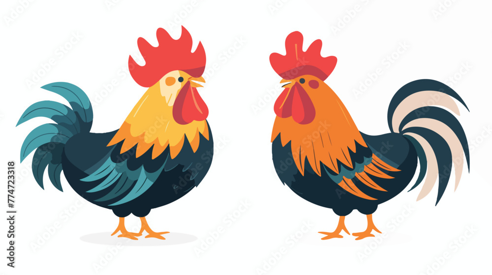 Cartoon rooster in a two different colors Flat vector