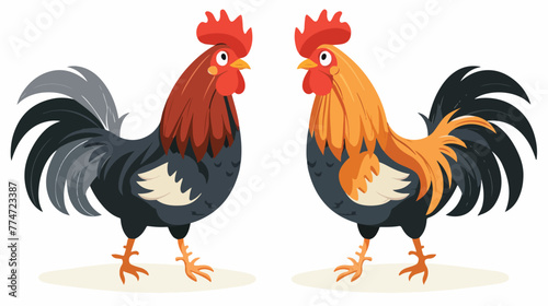 Cartoon rooster in a two different colors Flat vector