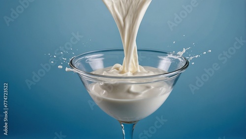 World milk day concept, abstract background ripple milk, design illustration isolated on blue background with copy space