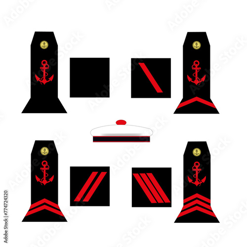 Ensemble des galons de l'armée de la marine nationale française: Quartier-maître et matelot