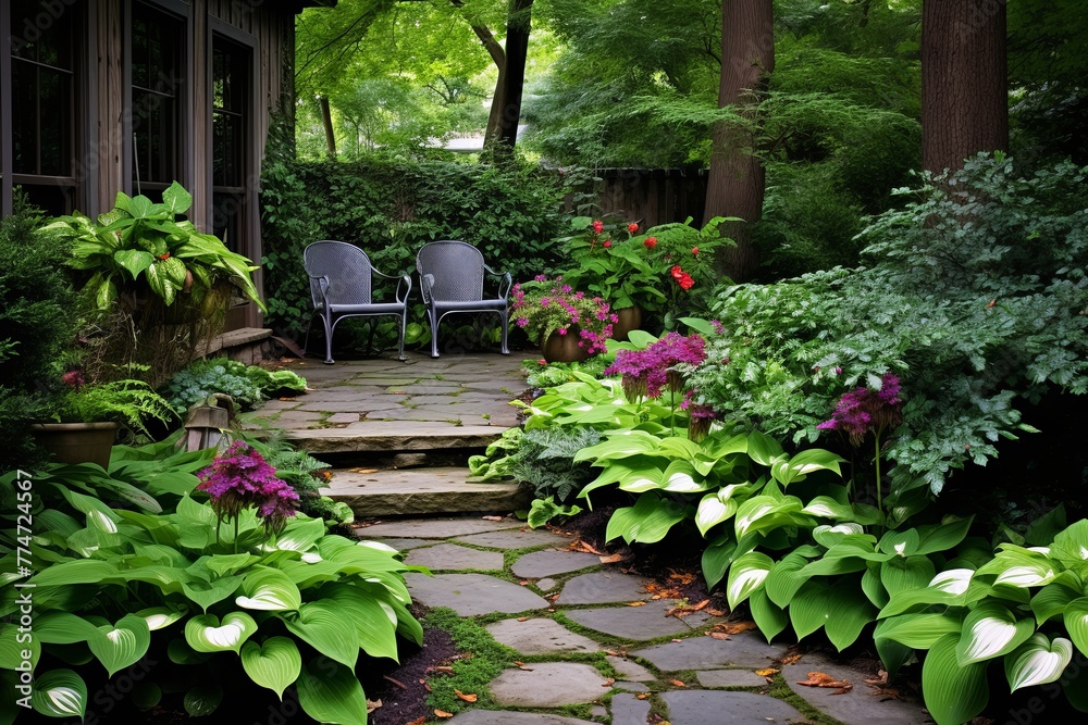 Stone Pathway Serenity: Secluded Forest Garden Patio Ideas