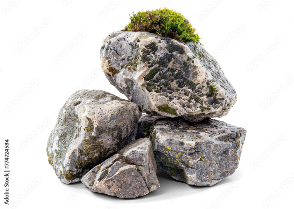 Pile of Mossy Stones on Transparent