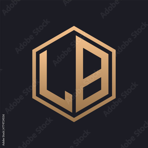 Elegant Hexagon Letter LB Logo Design. Initial Luxurious LB Logo Template