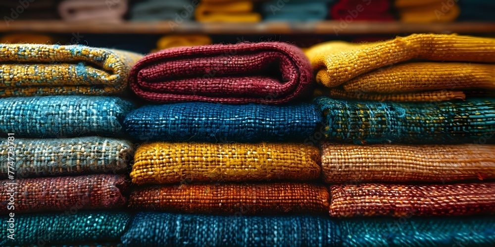 Colorful stacks of clean cotton fabric in a dry cleaning workshop showcasing various textures and natural hues. Concept Dry Cleaning Workshop, Cotton Fabric, Textures, Natural Hues, Colorful Stacks Colorful stacks of clean cotton fabric in a dry cleaning workshop showcasing various textures and natural hues. Concept Dry Cleaning Workshop, Cotton Fabric, Textures, Natural Hues, Colorful Stacks