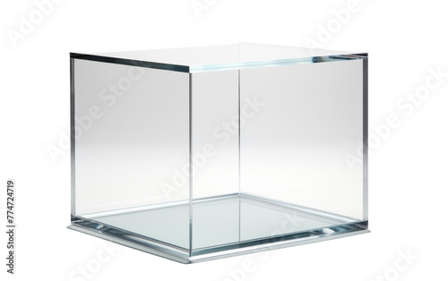 A square glass box rests elegantly on a stark white background