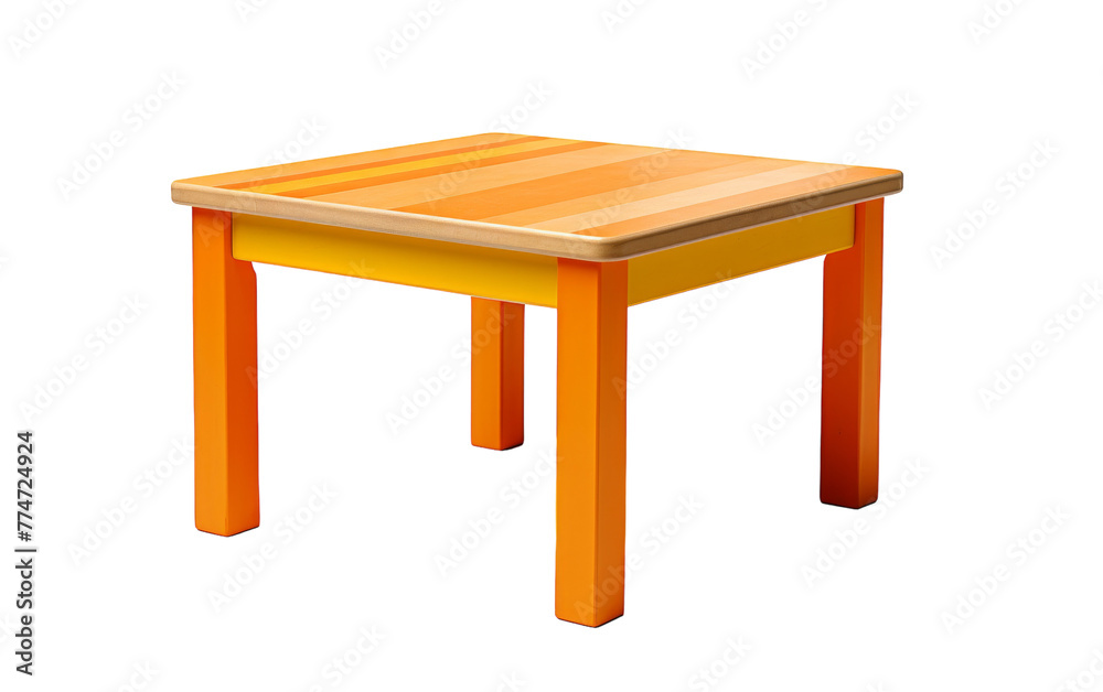A small wooden table with a vibrant orange top stands in a softly lit room A small wooden table with a vibrant orange top stands in a softly lit room
