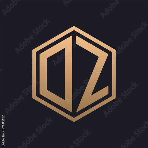 Elegant Hexagon Letter DZ Logo Design. Initial Luxurious DZ Logo Template