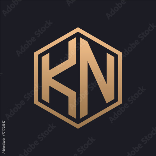 Elegant Hexagon Letter KN Logo Design. Initial Luxurious KN Logo Template