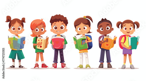 Cartoon school children with book Flat vector 