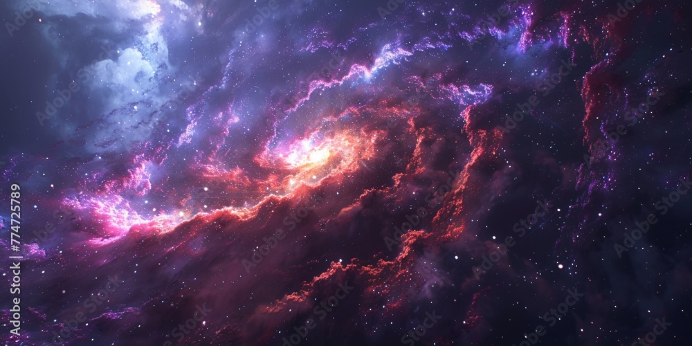 Purple Nebula with Red Swirls and Purple Stars Generative AI