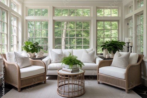 Serene Escape: Light and Airy Sunroom with Cushioned Seats