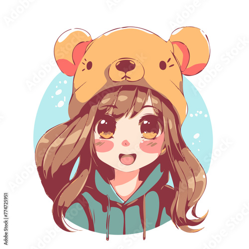 cute girl animed vector logo, no background, anime girl illustration, anime girl avatar, logo, vector, adobe illustrator, cartoon style, flat vector character design