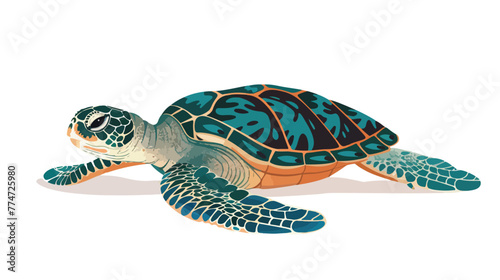 Cartoon sea turtle on white background Flat vector