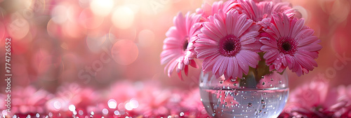 Vibrant pink flowers in a glass vase with water, Enchanting Blooming Cherry Blossoms A Dive into Delicate Beauty