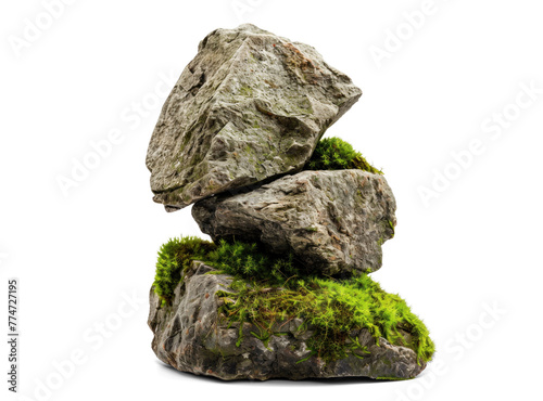 Balanced Stones and Green Moss