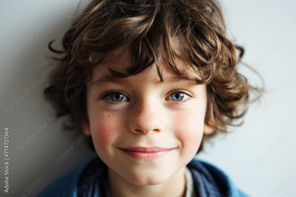 Portrait of a cute little boy with curly hair looking at camera Portrait of a cute little boy with curly hair looking at camera
