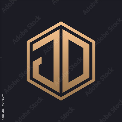 Elegant Hexagon Letter JD Logo Design. Initial Luxurious JD Logo Template