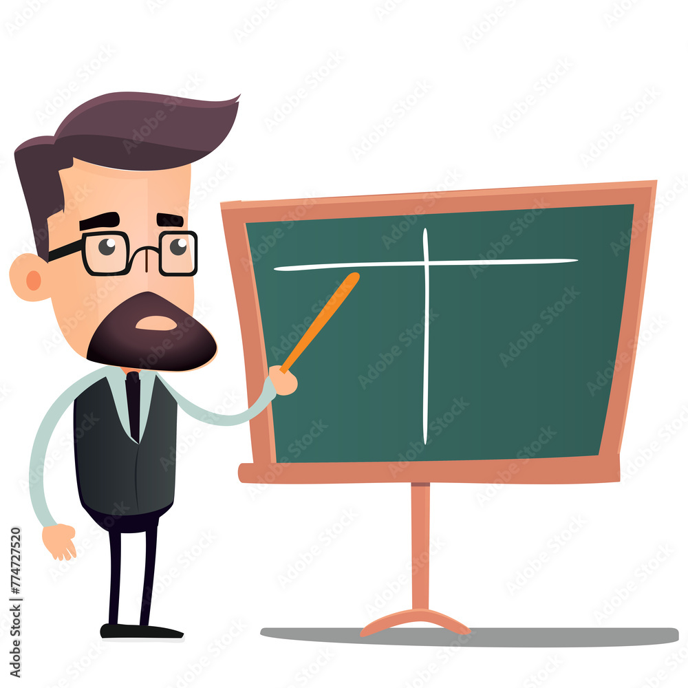 teacher in glasses with a beard, mustache and a pointer near a chalk board teacher in glasses with a beard, mustache and a pointer near a chalk board