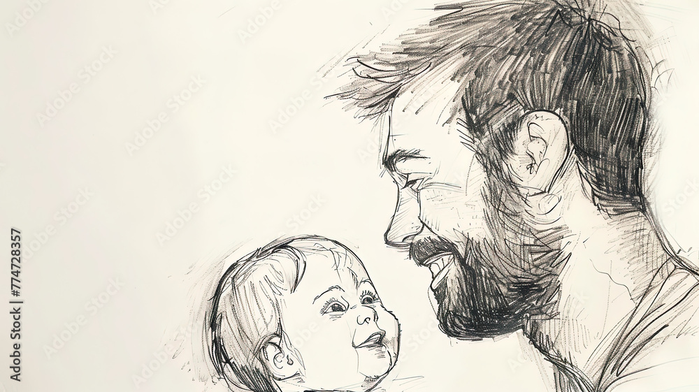 Fototapeta premium Father's Day A sketch of the face of an adult man with his child