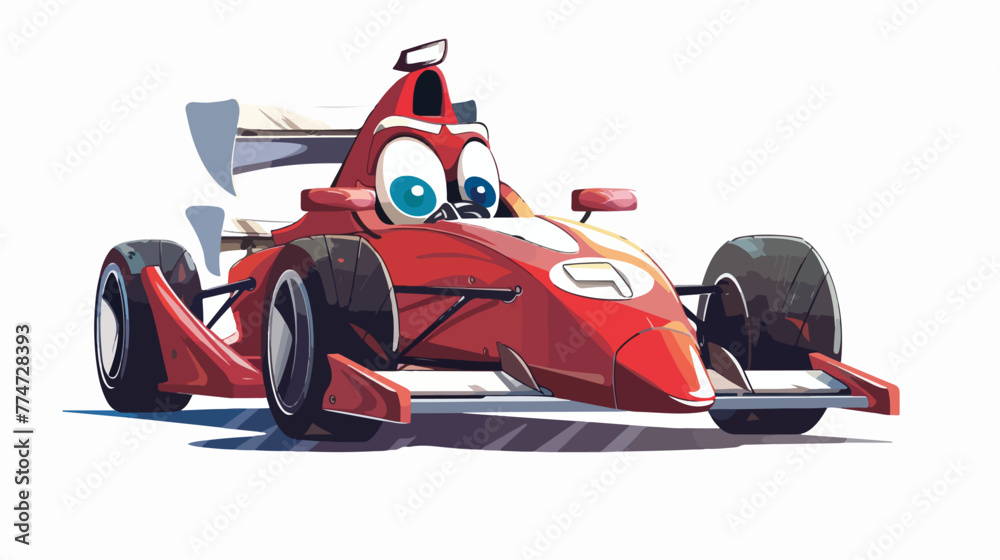 Cartoon smiling formula racing car mascot Flat vector