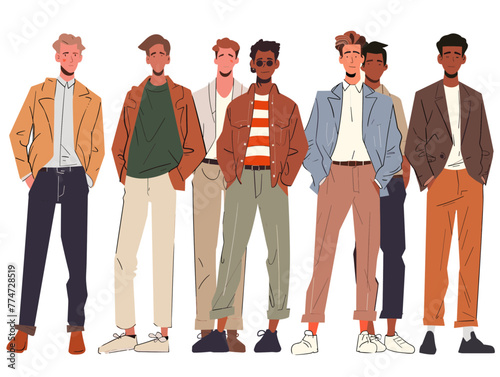 white background, Coordinating outfits for a fashion event, in the style of animated illustrations, full body,  text-based