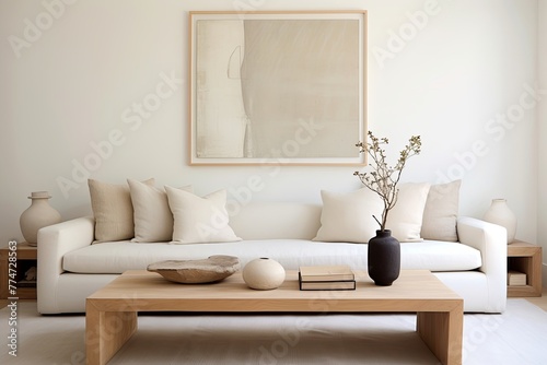 White Sofa and Wood Table: Serene Minimalist Living Room Decor Inspiration photo