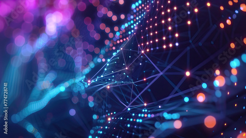 Futuristic technology wave with glowing particles. Abstract neon virtual network background