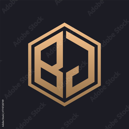 Elegant Hexagon Letter BJ Logo Design. Initial Luxurious BJ Logo Template
