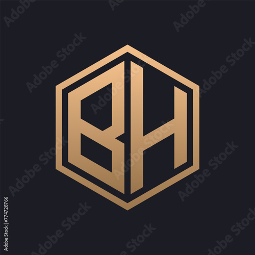 Elegant Hexagon Letter BH Logo Design. Initial Luxurious BH Logo Template photo