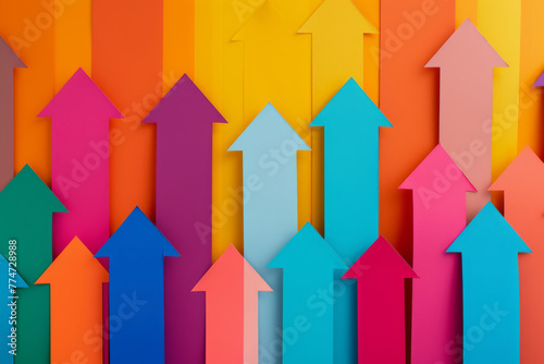 Arrow, stock market or collage background design for business, economy and global inflation. Graphic, seo or marketing strategy graphic wallpaper for banking, investment growth and forex trading.