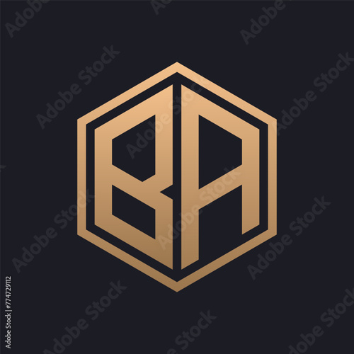 Elegant Hexagon Letter BA Logo Design. Initial Luxurious BA Logo Template