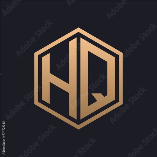 Elegant Hexagon Letter HQ Logo Design. Initial Luxurious HQ Logo Template