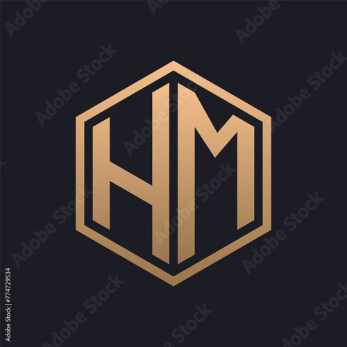 Elegant Hexagon Letter HM Logo Design. Initial Luxurious HM Logo Template
