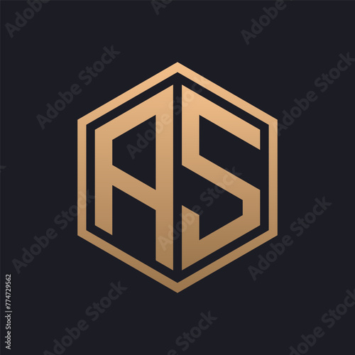 Elegant Hexagon Letter AS Logo Design. Initial Luxurious AS Logo Template
